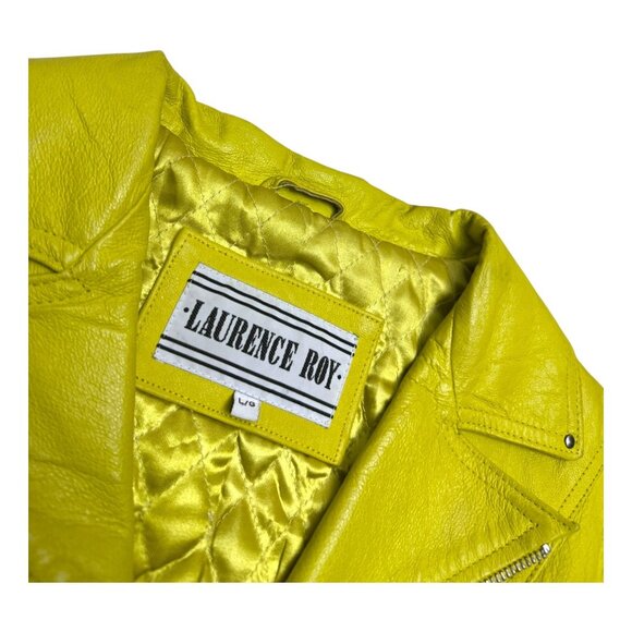 LAURENCE ROY Vintage LEATHER Luxury Neon Retro Bomber Jacket Womens Large - Picture 4 of 10